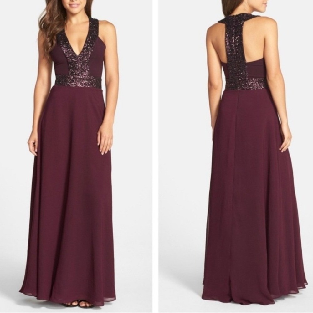 Dress the Population DELANI Burgundy Sequin Gown